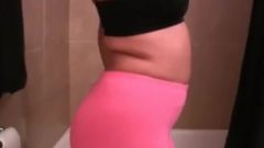 Latina Clothed Shower In Pink Leggings