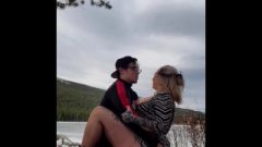 Nubile Couple Bangs At Public Lake With People Around. Messy Facial Ending