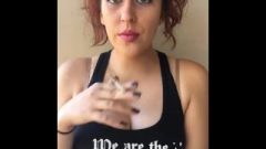 Attractive Witchy Woman Smoking Virginia Thin In Ebony Tank Top With Ebony Nails